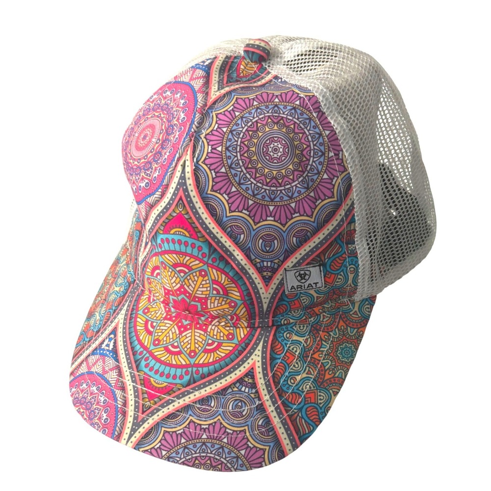 Ariat Hat Womens Trucker Cap Boho Paisley Multi Color Mesh Snapback Adjustable